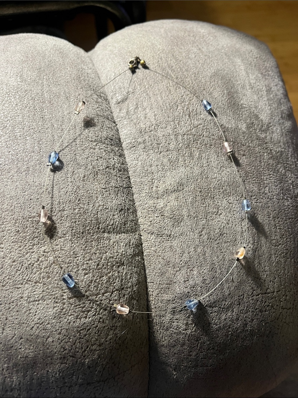 Delicate Blue and Pale Pink Bead Floating Wire Necklace 1979